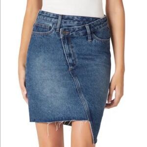 NWT Sam Edelman The Riley Asymmetrical Raw Hem Denim Skirt - Blue - 2/26